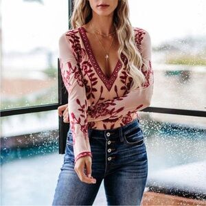(V)GUC Honey Punch Embroidered Mesh Bodysuit